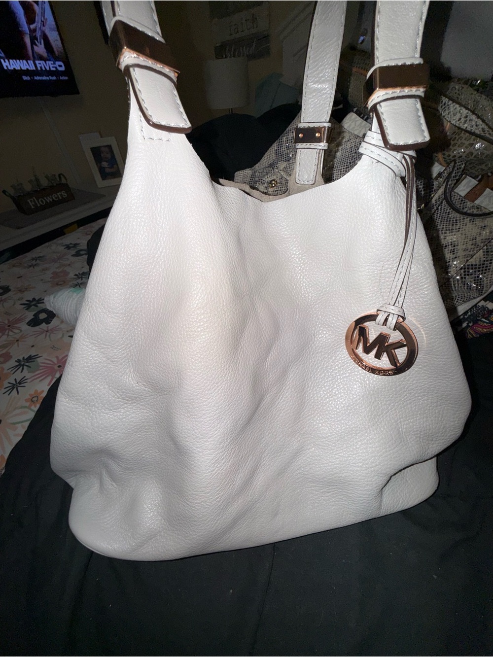 Michael Kors gray Leather Shoulder Tote - MK Signature Charm
